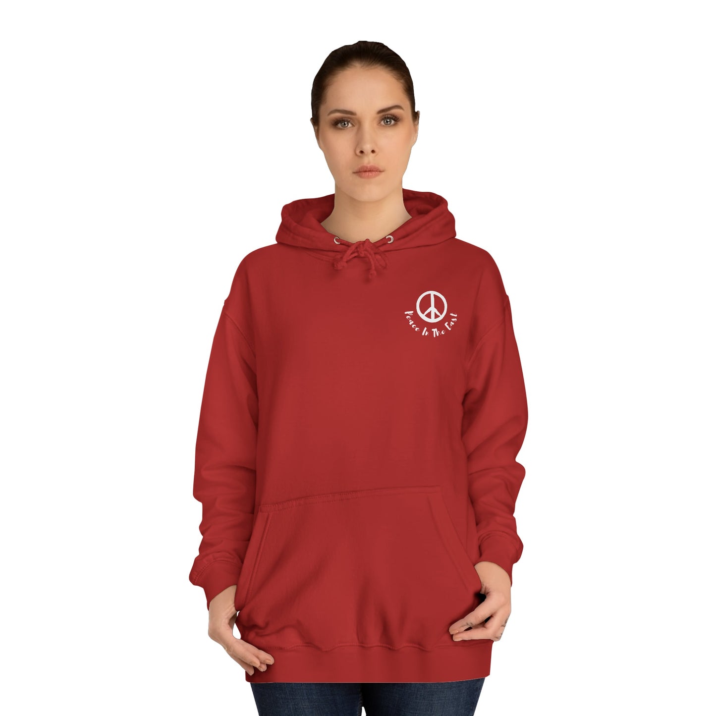 Peace In The East Unisex College Hoodie Fire Red