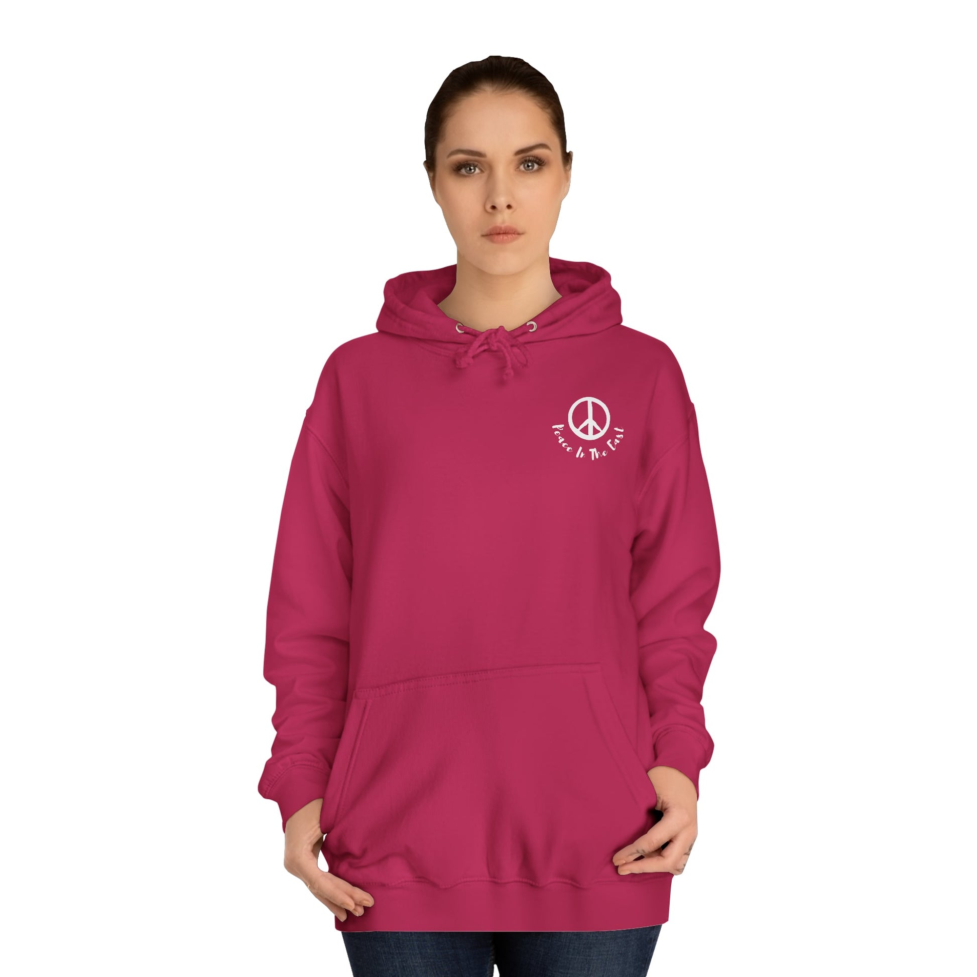 Peace In The East Unisex College Hoodie Hot Pink