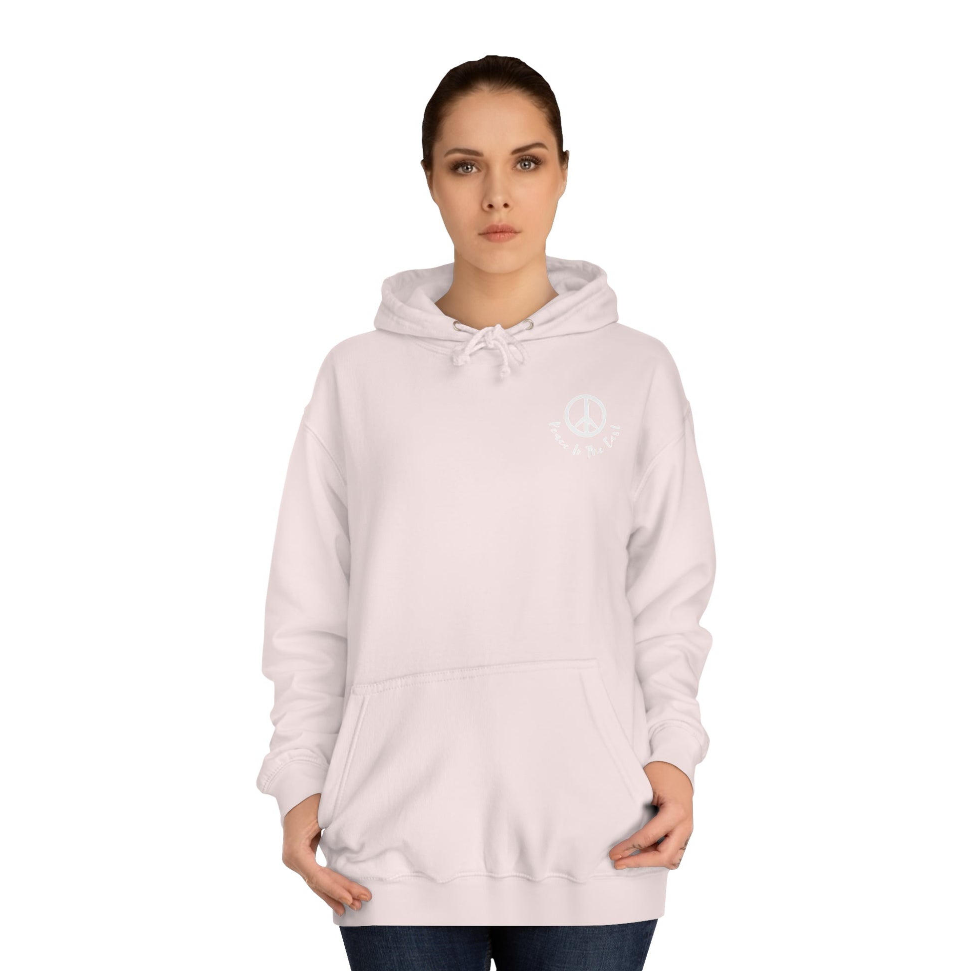 Peace In The East Unisex College Hoodie Baby Pink