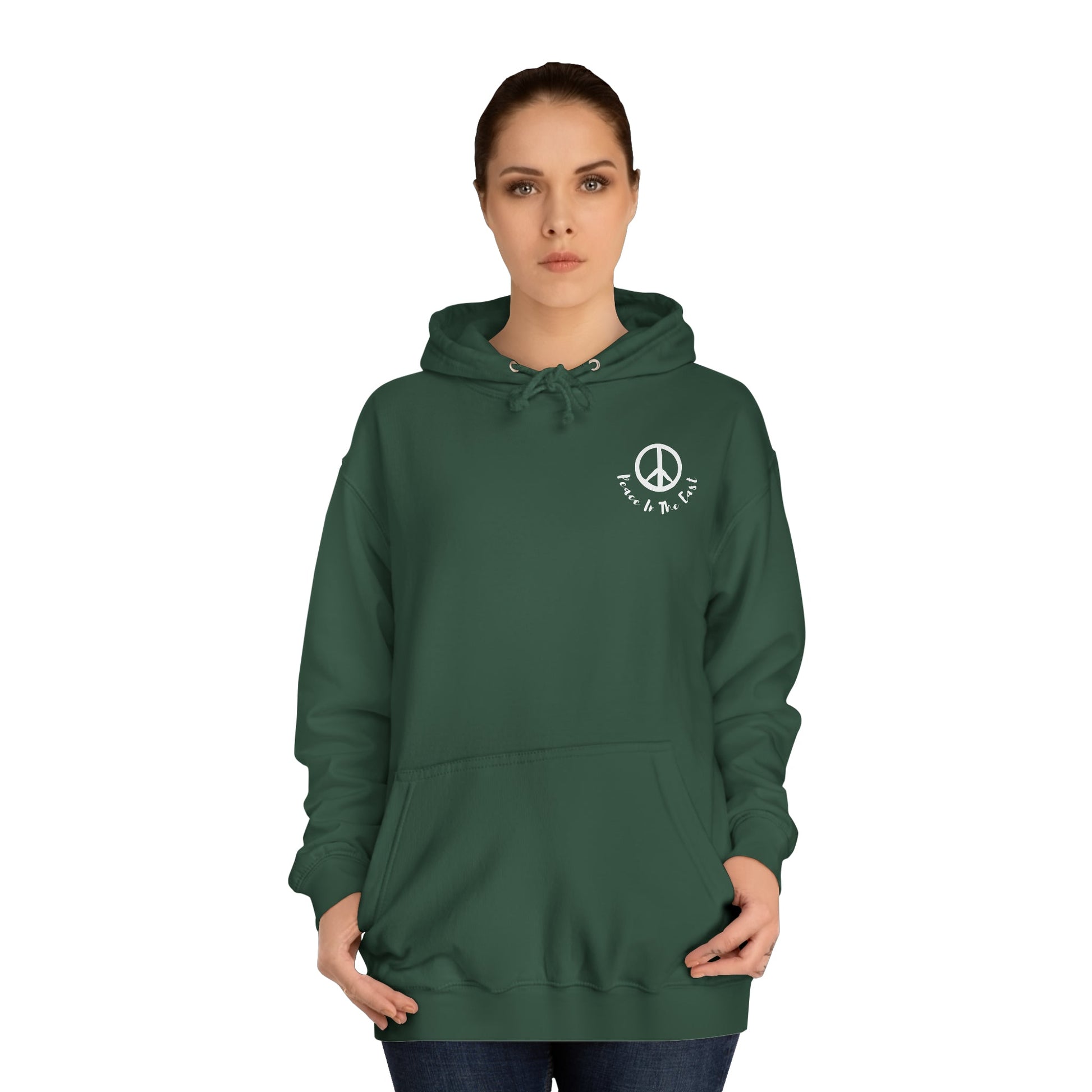 Peace In The East Unisex College Hoodie Bottle Green
